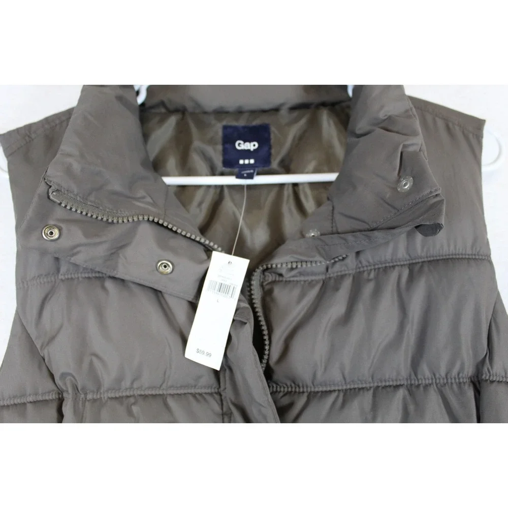 Gap Puffer Vest Womens Large Taupe Brown Lined Full Zip Mock Neck Winter Outdoor